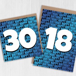 Any age, 16th, 18th, 21st, 30th, 40th, 50th, 60th, 70th happy birthday card in blue or pink (Size A6/A5/A4/Square 6x6") - A6: Single card - Blue