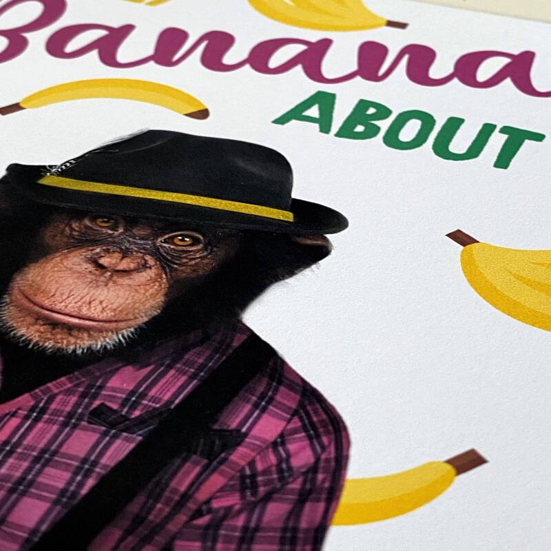 Totally bananas about you monkey in clothes Valentine's card for wife, husband, girlfriend, boyfriend (Animalyser) Size A6/A5/A4/Square 6x6" - A6: Single card