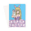 Happy Easter Card - Cute Anime Girl And Bunny - A5 Portrait - 1 Card