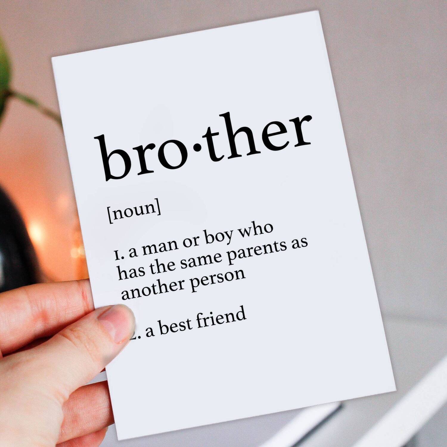 Dictionary definition of brother cute, heartfelt, sweet, best friend birthday card from sister, sibling (Size A6/A5/A4/Square 6x6") - A6: Single card