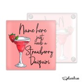 Strawberry Daiquiri Luxury Glass Coaster Cocktail Personalised Coaster, Personalised, Fathers Day gift, Christmas, Birthday Gift, Home Bar