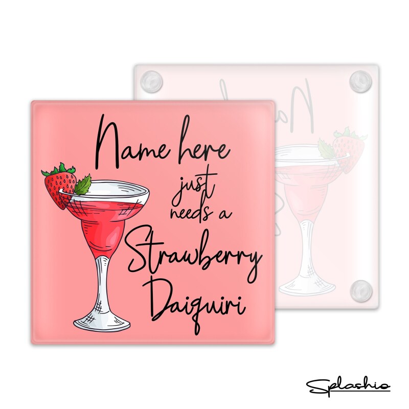 Strawberry Daiquiri Luxury Glass Coaster Cocktail Personalised Coaster, Personalised, Fathers Day gift, Christmas, Birthday Gift, Home Bar - Single Coaster