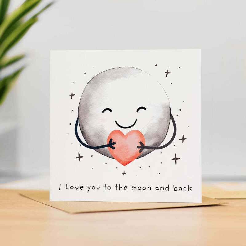 Anniversary Card For Boyfriend or Girlfriend Love You To The Moon Cute Card For Wife Love Card For Husband - Square (6x6) / Blank Message