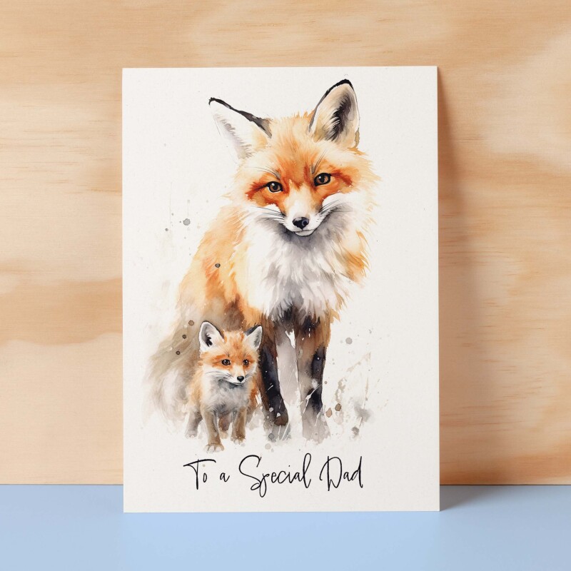 Birthday Card For Dad Card for Father Day Birthday Card For Him Birthday Gift For Dad Happy Birthday Card For Dad with Fox Illustration - Small (4x6) / Blank Message