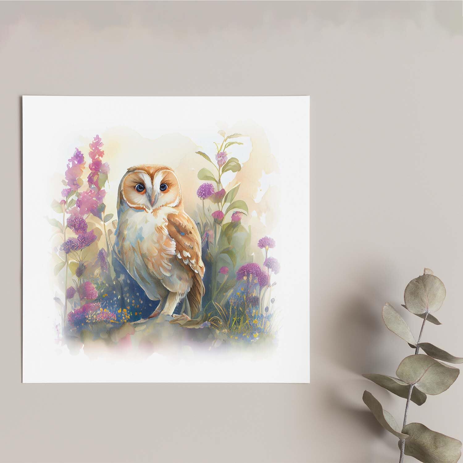 Notelet Card of a Owl For Anyone Any Occasion Card For Her or For Him Card For Birthday or Easter Card Thank You Card - Square (6x6) / Blank Message