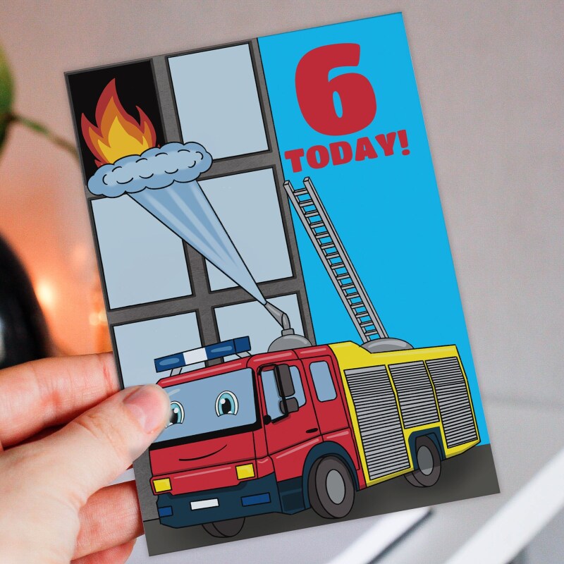 Fire engine, fire truck, fire fighters, firemen children's, child's, kid's any age birthday card, 5th, 6th, 7th, 8th, 9th (Size A6/A5/A4) - A6: Single card