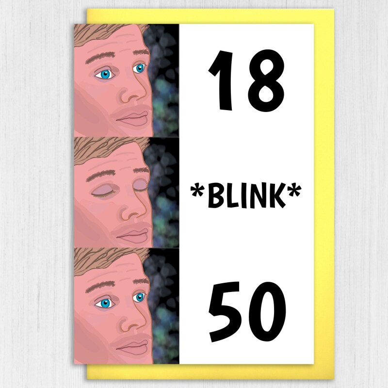Funny blink meme adult's age, 21st, 30th, 40th, 50th, 60th, 70th, 80th, 90th birthday card, 18 blink 40, 21 blink 50 (Size A6/A5/A4) - A6: Single card