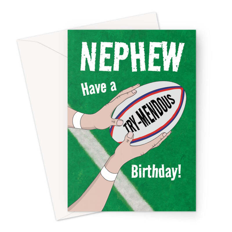 Rugby Nephew Birthday Card - Birthday Wishes Greeting Card - A5 Portrait - 1 Card