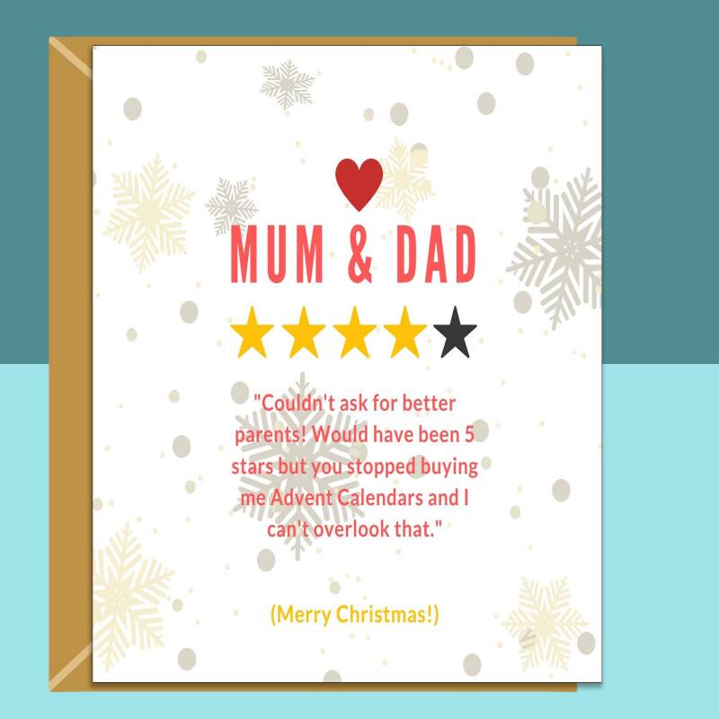 Funny Mum & Dad Christmas Card - Ideal for your parents this Xmas - Greetings Card - Can be Personalised inside - Blank inside - Large