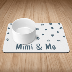 Personalised Navy Paws & Hearts Puppy/Dog Bowl Mat