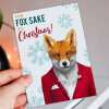 For Fox Sake it’s Christmas funny fox in clothes Christmas, Holidays, Xmas, festive card (Animalyser) (Size A6/A5/A4/Square 6x6") - A6: Single card