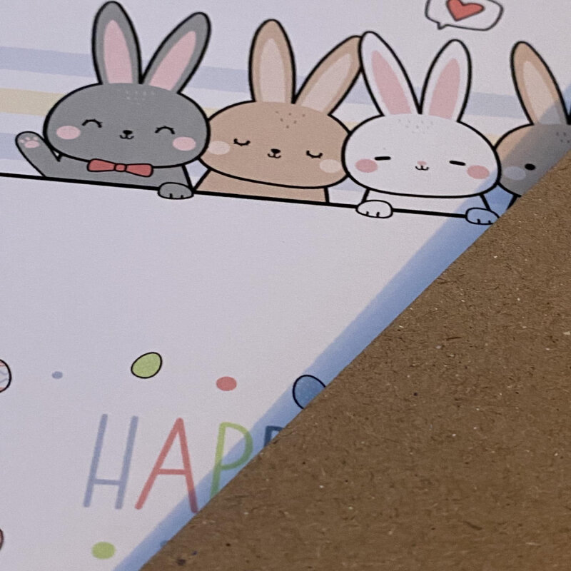 Bunny rabbits and colourful eggs Happy Easter Sunday cute card for any age, adults and children (Size A6/A5/A4/Square 6x6") - A6: Single card