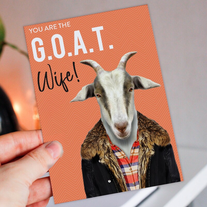 Greatest of All Time (G.O.A.T) Valentines card for wife, husband, girlfriend, boyfriend, partner (Animalyser) (Size A6/A5/A4/Square 6x6") - A6: Single card - Blue