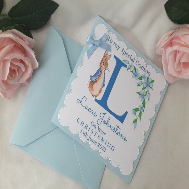 Personalised Flopsy Christening Card,Peter Rabbit Christening Card - Flopsy bunny - 6" x 6"