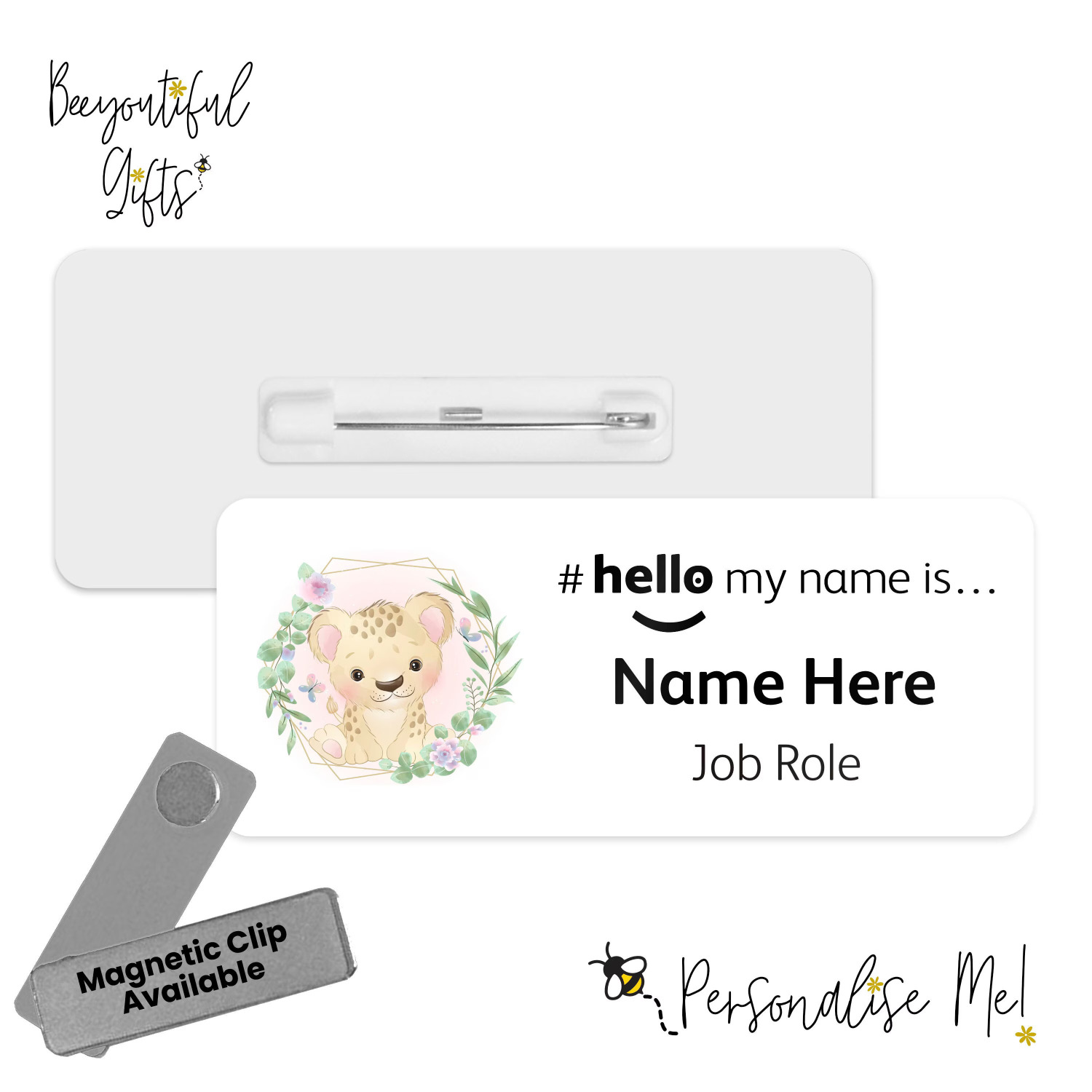 #hello my name is... Name Badge - Cute Safari Animals Wreath