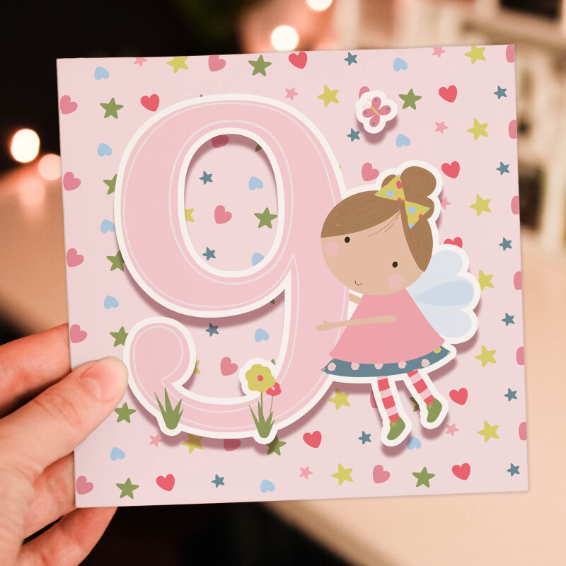 Fairy age 1st, 2nd, 3rd, 4th, 5th, 6th, 7th, 8th, 9th birthday card for children, girl, daughter, granddaughter (Size A6/A5/A4/Square 6x6") - A6: Single card