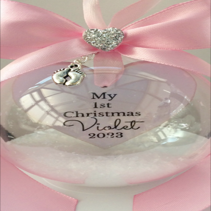 Personalised First Christmas Bauble,Baby's 1st Christmas Tree Bauble,Xmas Decor - Crystals