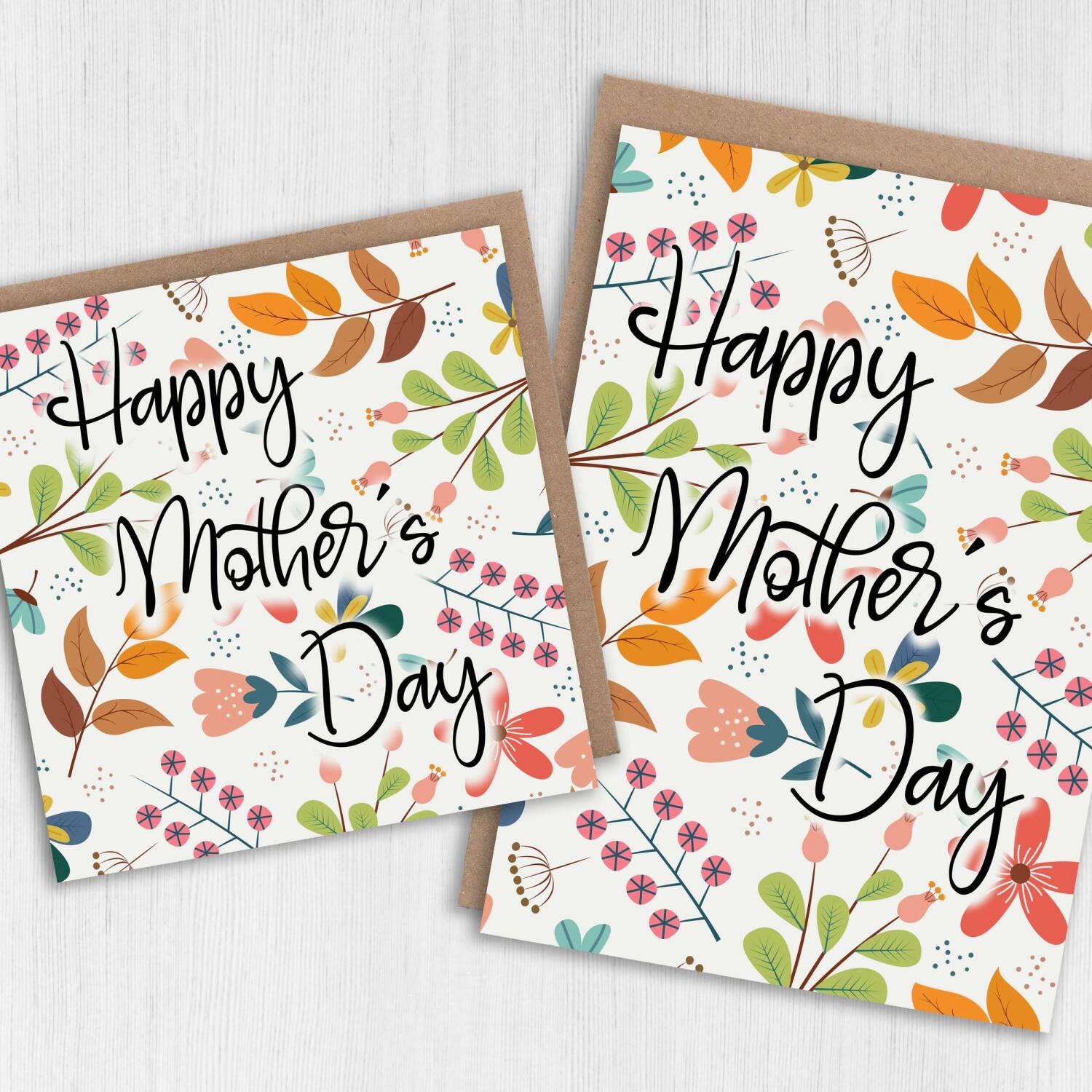 Happy Mother's Day floral, flowery, flowers, leaves card for mum, mom, mam, mother from son, daughter, children (Size A6/A5/A4/Square 6x6") - A6: Single card