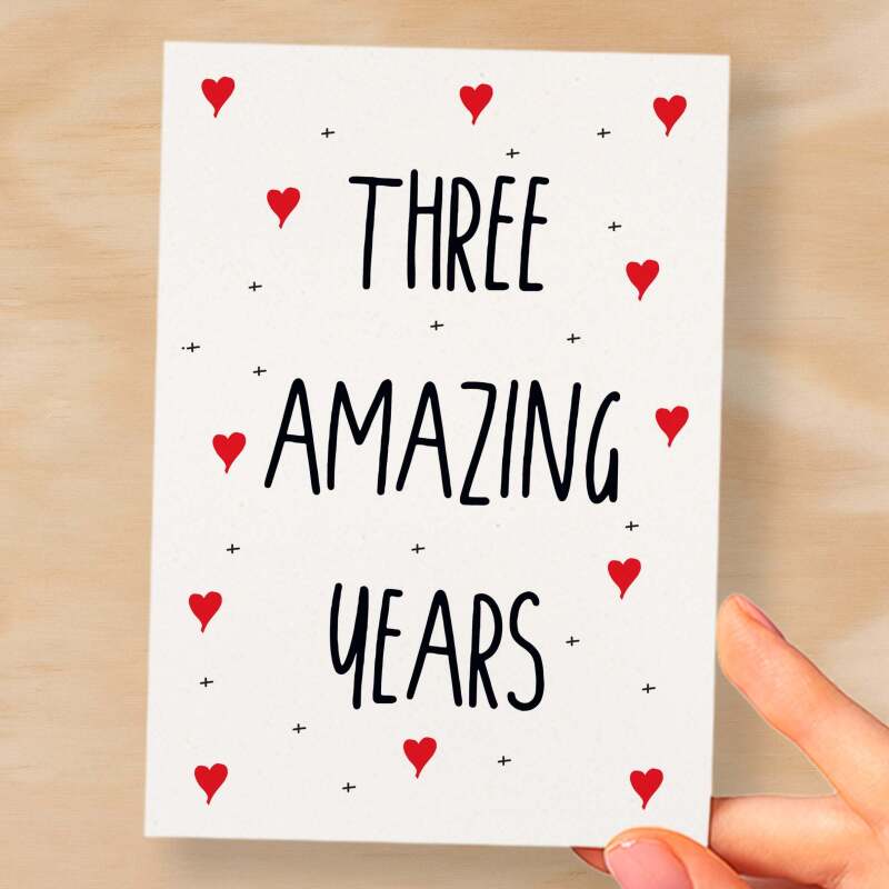 3 Year Anniversary Card For Wife or Husband Anniversary Card for 3rd Anniversary Card For Boyfriend or Girlfriend Third Wedding Anniversary - Small (4x6) / Blank Message