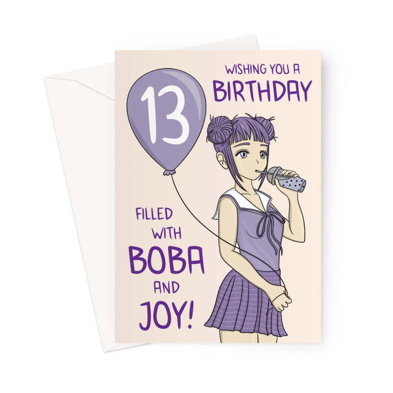 Bubble Tea Girl 13th Birthday Card - A5 Portrait - 1 Card