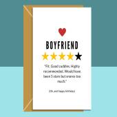 Funny Boyfriend Birthday Card - 4 Stars - Fit, snores too much - for him - Can be personalised with a custom message inside