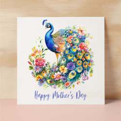 Mother's Day Card For Mum Happy Mother's Day Mothers Day card Mothering Sunday Peacock Pretty Mother's Day Card For Mom Mommy Mum Mummy - Square (6x6) / Blank Message