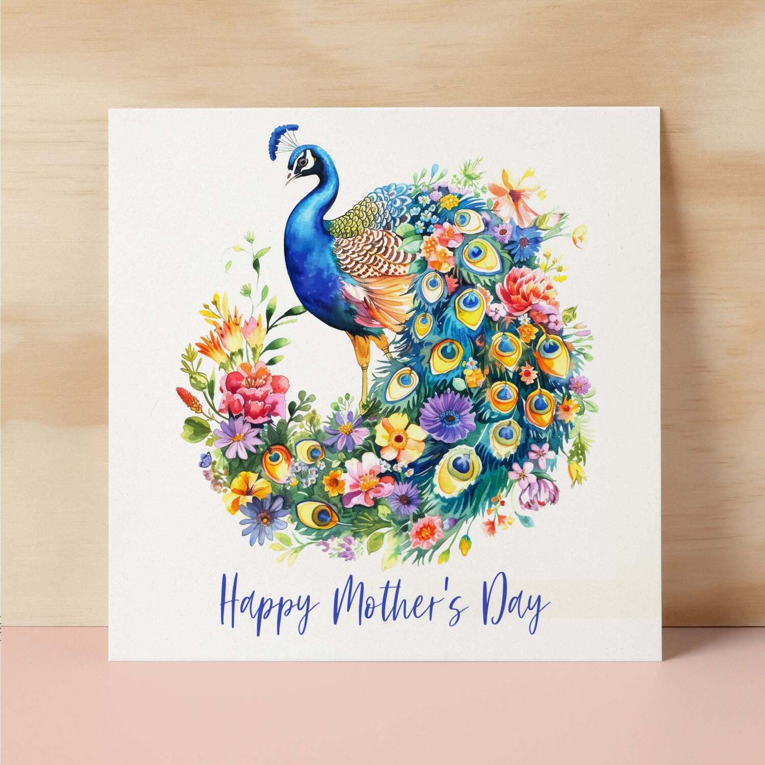 Mother's Day Card For Mum Happy Mother's Day Mothers Day card Mothering Sunday Peacock Pretty Mother's Day Card For Mom Mommy Mum Mummy - Square (6x6) / Blank Message