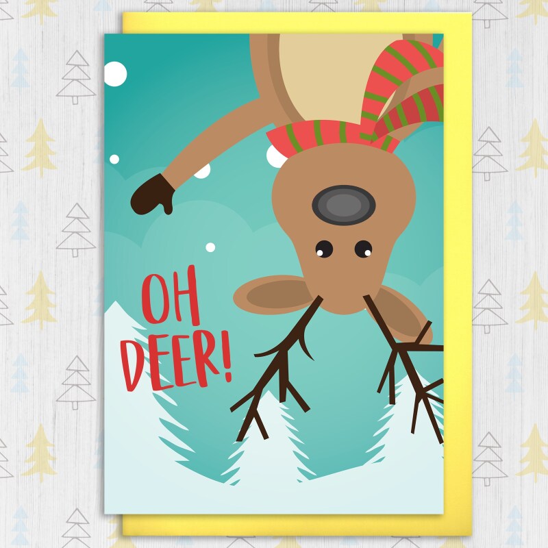 Oh deer! Funny reindeer Christmas, Holidays, Xmas, festive card for children, kids, child, grandchildren (Size A6/A5/A4/Square 6x6") - A6: Single card