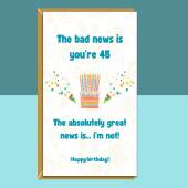 Funny 45th Birthday Card - Cheeky Card for Someone Turning 45 years old - For Him or For Her - Can be personalised inside