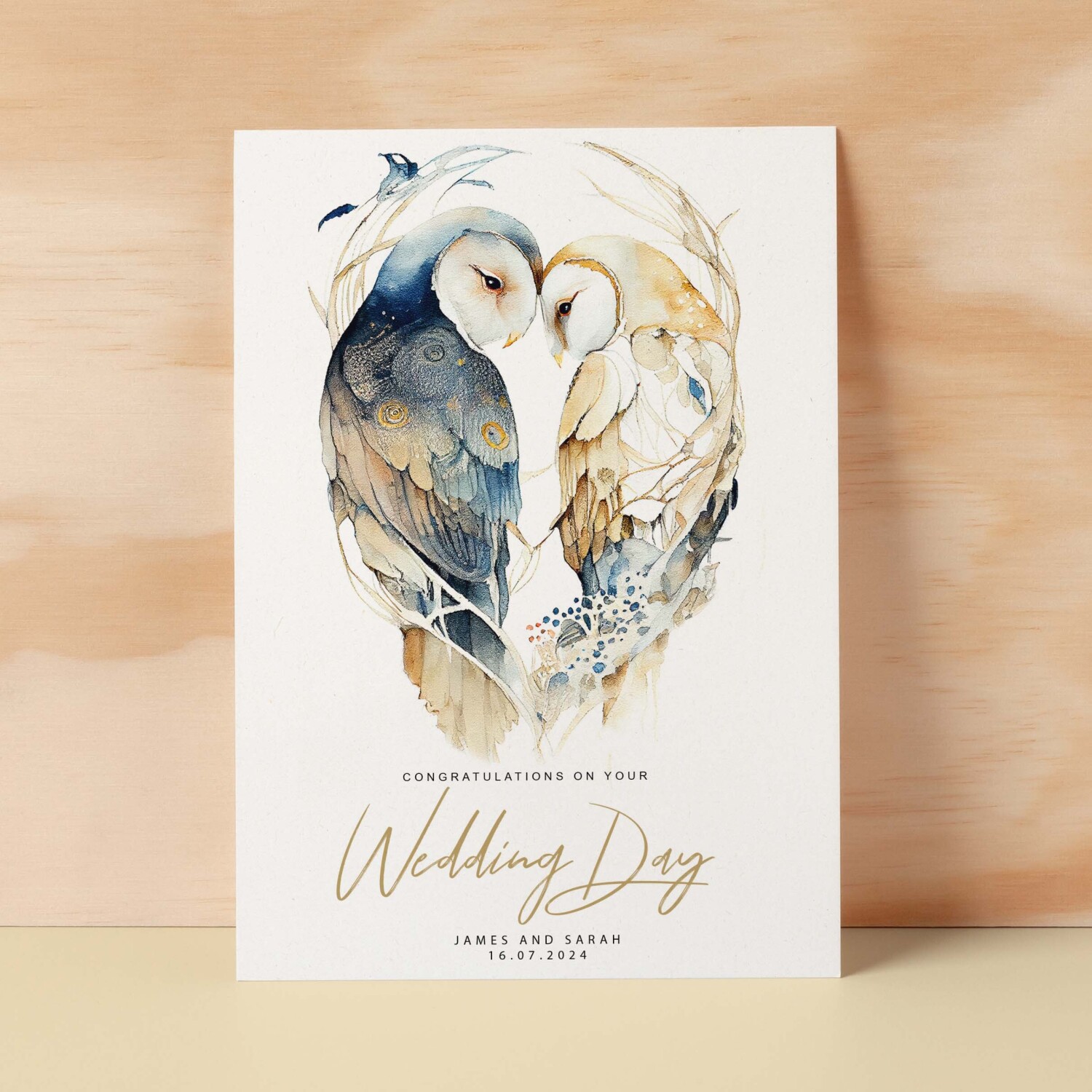 Personalised Wedding Card For Couple Custom Wedding Card Wedding Card For Son and Daughter Inlaw Card Owl Wedding Card - Small (4x6) / Blank Message