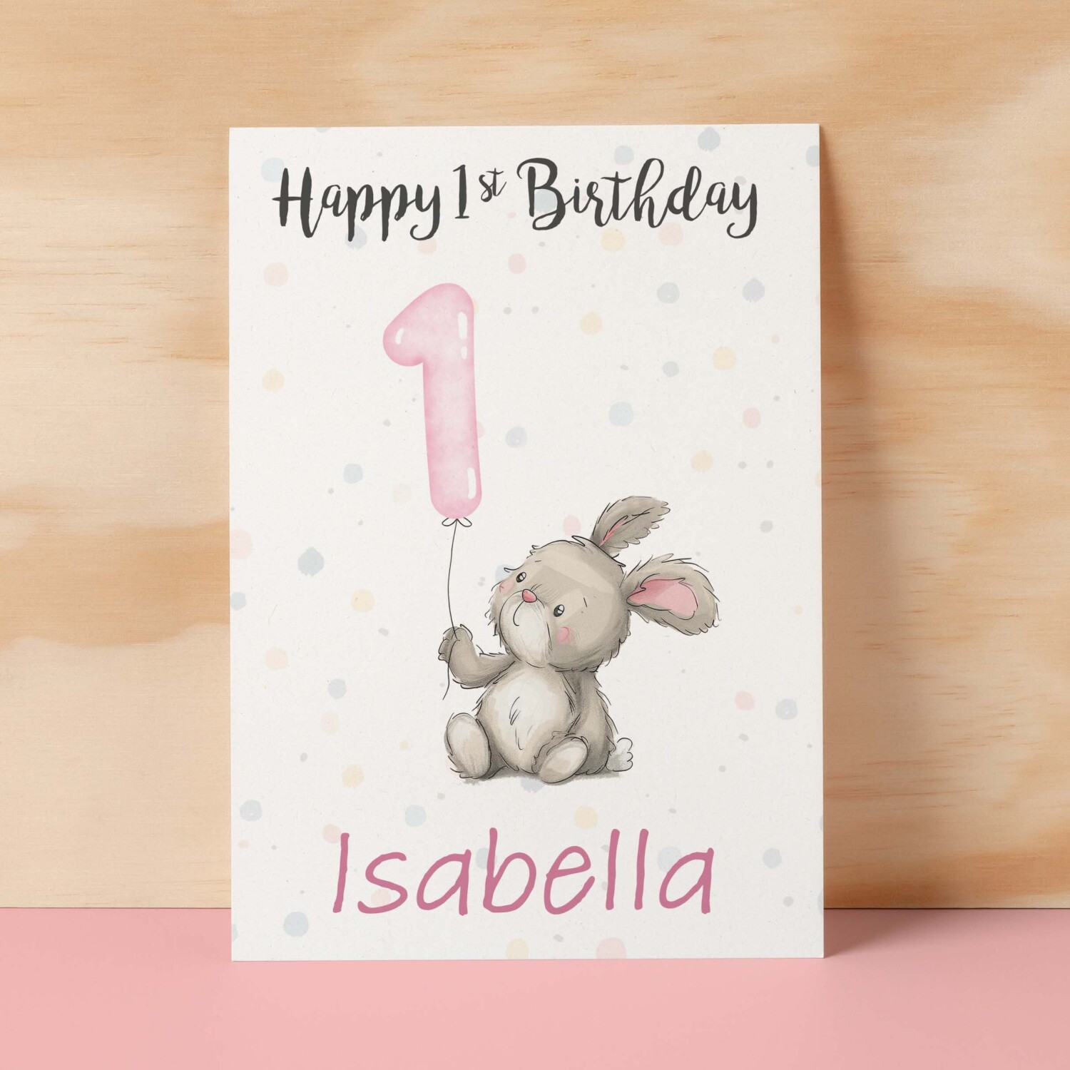 Personalised 1st, 2nd, 3rd, 4th, 5th Birthday Card for Daughter, Granddaughter, Niece, Goddaughter Girls Bunny Rabbit Card - 1 - One - Blank Message