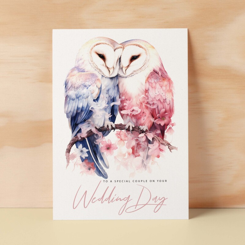 Wedding Card For Couple Wedding Card For Son and Daughter-In-Law Wedding Card For Daughter and Son-In-Law Owls Love Birds Wedding Card - Small (4x6) / Blank Message