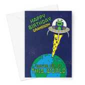 Happy Birthday Card For Grandson - Alien Space Ship Children's - A5 Greetings Card