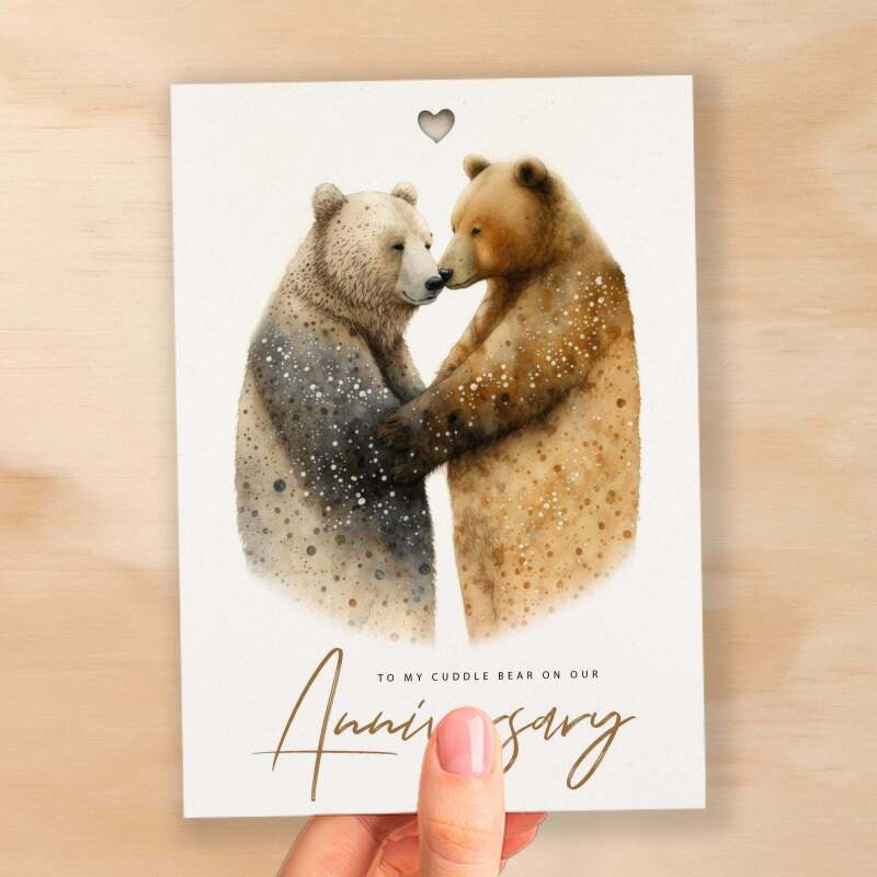 Anniversary Card For Wife Card for Anniversary Card For Husband Cute Bears Anniversary Card For Boyfriend or Girlfriend - Small (4x6) / Blank Message