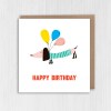 Dog and balloons Happy Birthday card for dog lover, pet owner, mum, mom, dad, friend, mate, neighbour, coworker (Size A6/A5/A4/Square 6x6") - A6: Single card