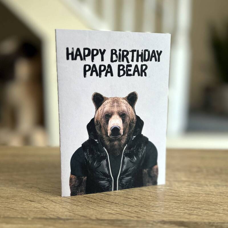 Happy birthday papa bear cute animal in clothes birthday card for dad, father, daddy, papa from son, daughter, child, children (Animalyser) - A6: Single card