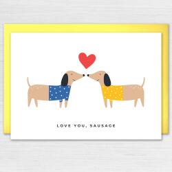 Love you sausage dog Valentines Day card for dog lover, dog owner, husband, wife, boyfriend, girlfriend, partner (Size A6/A5/A4/Square 6x6") - A6: Single card