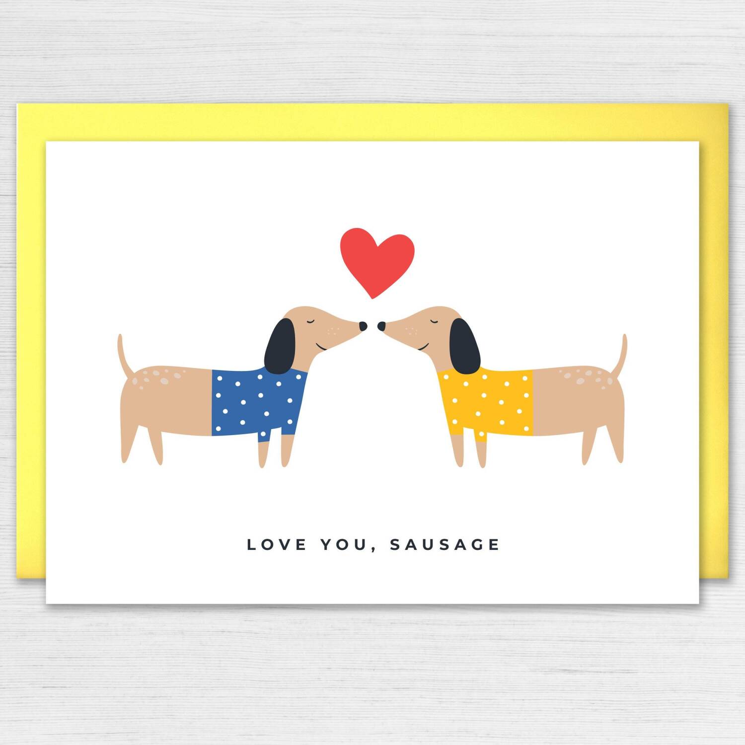 Love you sausage dog Valentines Day card for dog lover, dog owner, husband, wife, boyfriend, girlfriend, partner (Size A6/A5/A4/Square 6x6") - A6: Single card