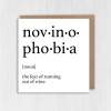 Dictionary definition of novinophobia, fear of running out of wine, alcohol theme birthday card for male, female (Size A6/A5/A4/Square 6x6") - A6: Single card