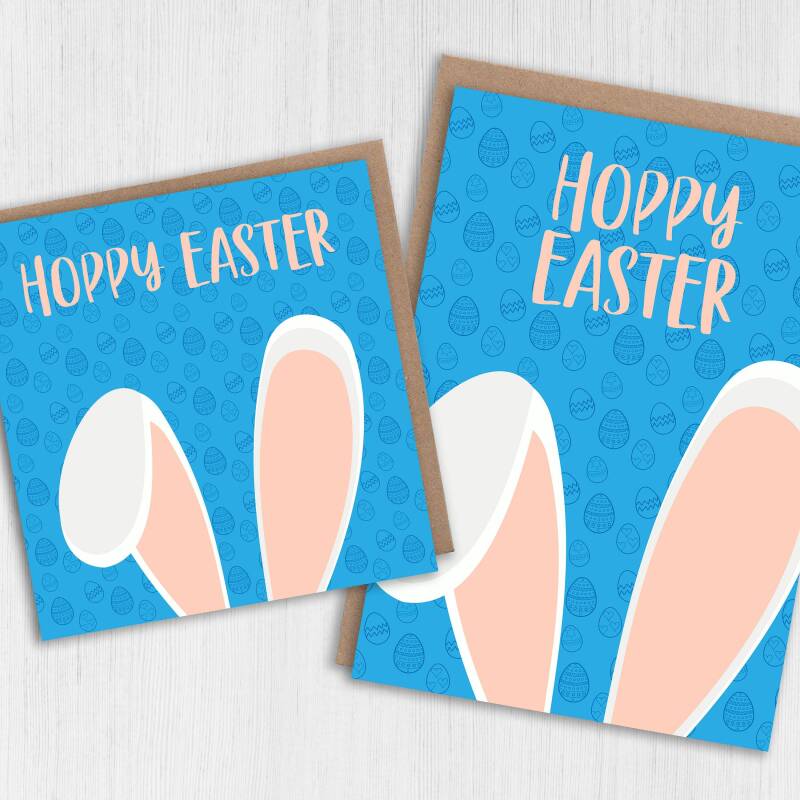 Hoppy Easter bunny rabbit ears, funny, cute Happy Easter card from the pet, for adults and children (Size A6/A5/A4/Square 6x6") - A6: Single card