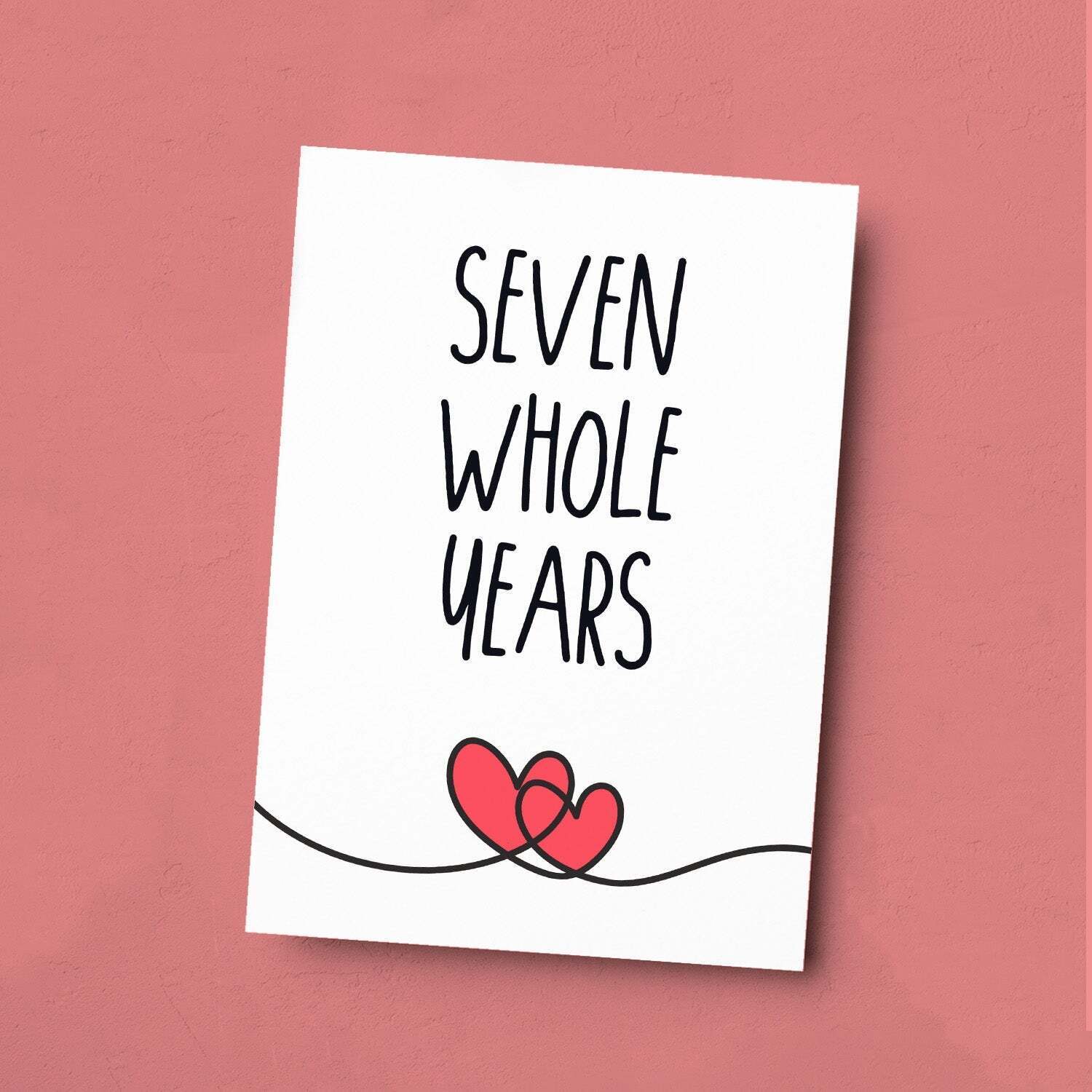 7 Year Anniversary Card For Husband or Wife Anniversary Card for 7th Anniversary Card For Boyfriend or Girlfriend Seven Wedding Anniversary - Large (5x7) / Blank Message