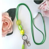 Green Beaded Lanyard, Beaded ID Holder, Teacher Lanyard, Medical ID Lanyard