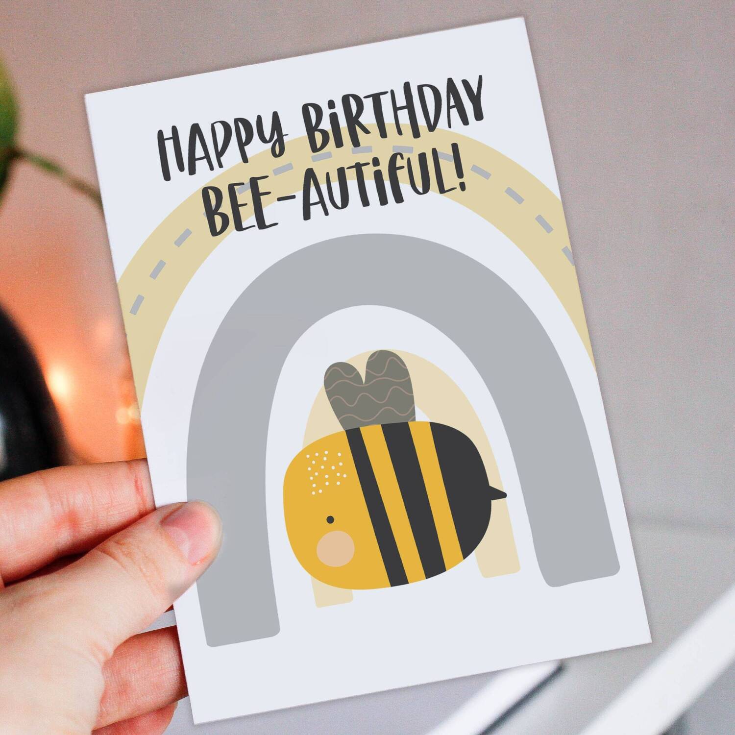 Happy Birthday Bee-autiful bumble bee, bee-themed beautiful birthday card for wife, girlfriend, partner (Size A6/A5/A4/Square 6x6") - A6: Single card