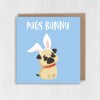 Pugs Bunny pug in rabbit, bunny ears, from the dog, pet, cute, funny Easter card for adults and children (Size A6/A5/A4/Square 6x6") - A6: Single card