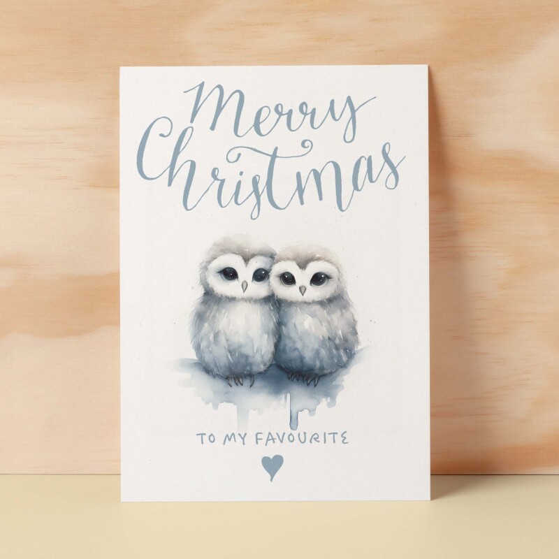 Christmas Card For Her Card For Him Xmas Card For Girlfriend or Boyfriend Christmas Card for Wife Christ Card For Husband Cute Owls - Large (5x7) / Blank Message