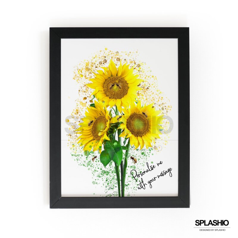 SUNFLOWERS & BEES Splatter Art Print, High Gloss Print, Splash Art, Home Decor, Romantic Art, Floral Prints Custom Art Work - A6