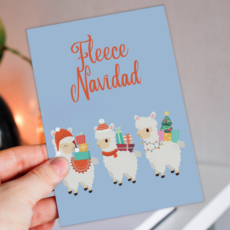 Fleece Navidad llama, alpaca Christmas, Holidays feliz navidad card for children, kids, child, grandchildren (Size A6/A5/A4/Square 6x6") - A6: Single card