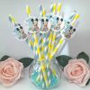 6 Personalised Baby Mickey Straws,Baby Mickey 1st Birthday,Mickey table decor - Blue & yellow