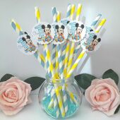 6 Personalised Baby Mickey Straws,Baby Mickey 1st Birthday,Mickey table decor