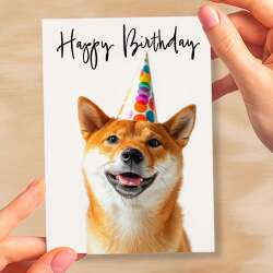 Birthday Card For Her Card For Friend Mum or Sister Birthday Card For Him Brother Dad Happy Birthday Card of Shiba Inu Dog Fun Birthday Card - Small (4x6) / Blank Message